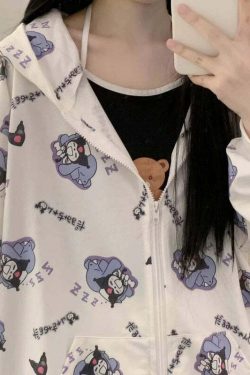 Y2K Grunge Kuromi Hoodie - Retro 90s Fashion, Pastel Goth, Y2K Summer Outfits, Sanrioc