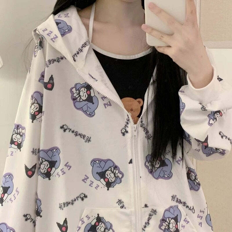Y2K Grunge Kuromi Hoodie - Retro 90s Fashion, Pastel Goth, Y2K Summer Outfits, Sanrioc
