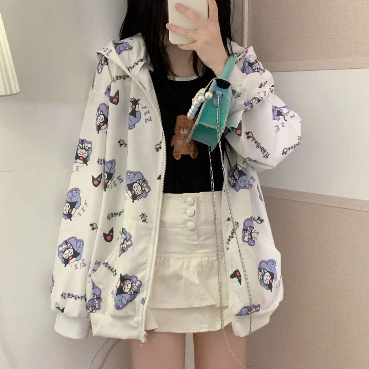 Y2K Grunge Kuromi Hoodie - Retro 90s Fashion, Pastel Goth, Y2K Summer Outfits, Sanrioc