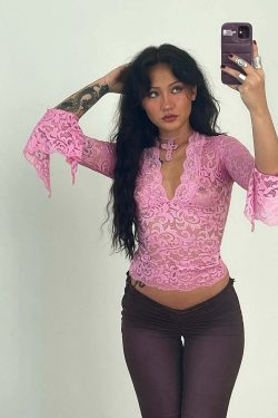 Y2K Grunge Lace Top - Retro 90s Fashion, Gothic Y2K, Summer Party Outfit