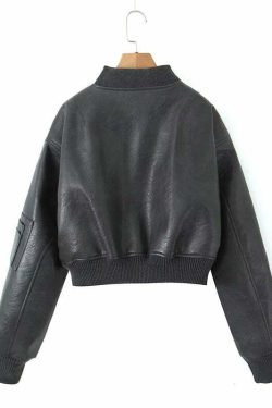 Y2K Grunge Leather Bomber Jacket - Retro 90s Fashion, Summer Outfits, and Clubwear