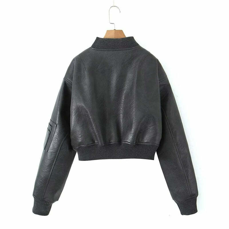 Y2K Grunge Leather Bomber Jacket - Retro 90s Fashion, Summer Outfits, and Clubwear