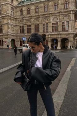 Y2K Grunge Leather Bomber Jacket - Retro 90s Fashion, Summer Outfits, and Clubwear