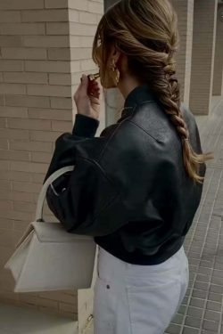 Y2K Grunge Leather Bomber Jacket - Retro 90s Fashion, Summer Outfits, and Clubwear