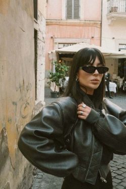Y2K Grunge Leather Bomber Jacket - Retro 90s Fashion, Summer Outfits, and Clubwear