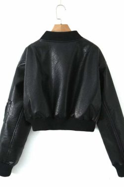 Y2K Grunge Leather Bomber Jacket - Retro 90s Fashion, Summer Outfits, and Clubwear