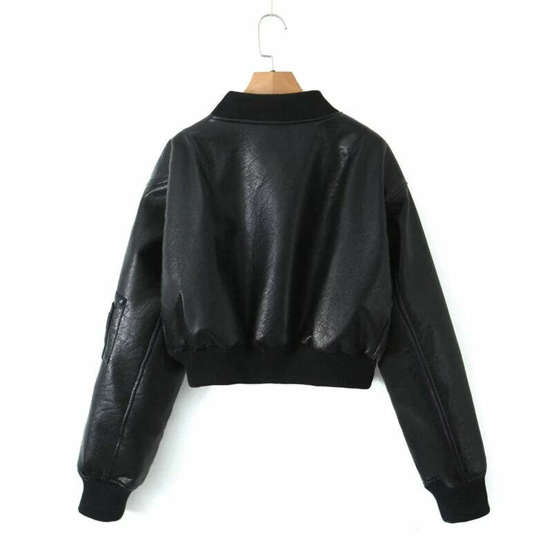 Y2K Grunge Leather Bomber Jacket - Retro 90s Fashion, Summer Outfits, and Clubwear