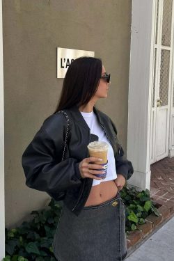 Y2K Grunge Leather Bomber Jacket - Retro 90s Fashion, Summer Outfits, and Clubwear