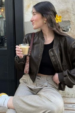 Y2K Grunge Leather Crop Jacket - Retro 90s Fashion, Y2K Summer Outfits, Gothic Y2K Style