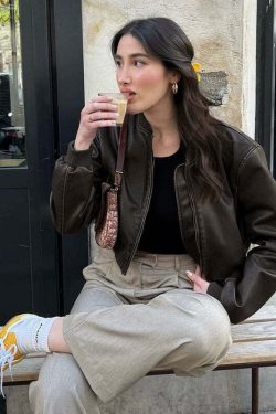 Y2K Grunge Leather Crop Jacket - Retro 90s Fashion, Y2K Summer Outfits, Gothic Y2K Style