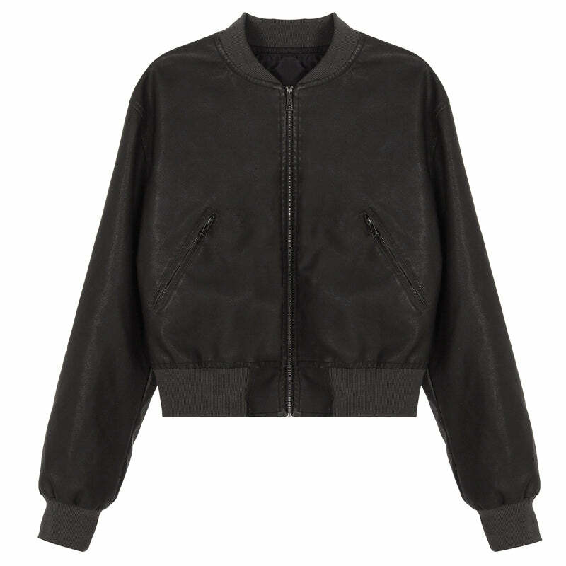 Y2K Grunge Leather Crop Jacket - Retro 90s Fashion, Y2K Summer Outfits, Gothic Y2K Style