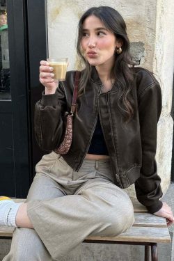 Y2K Grunge Leather Crop Jacket - Retro 90s Fashion, Y2K Summer Outfits, Gothic Y2K Style