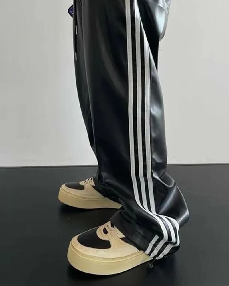 Y2K Grunge Leather Jogger Pants - Retro 90s Hip Hop Fashion for Summer Outfits and Parties