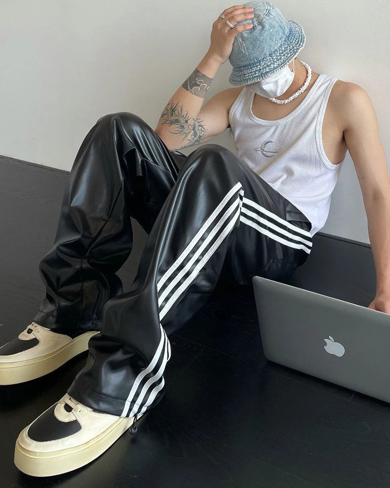 Y2K Grunge Leather Jogger Pants - Retro 90s Hip Hop Fashion for Summer Outfits and Parties