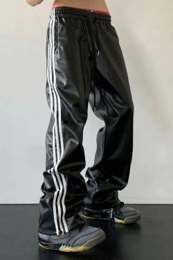Y2K Grunge Leather Jogger Pants - Retro 90s Hip Hop Fashion for Summer Outfits and Parties