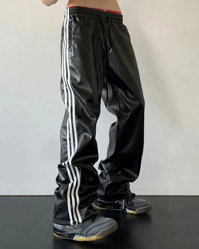 Y2K Grunge Leather Jogger Pants - Retro 90s Hip Hop Fashion for Summer Outfits and Parties