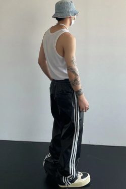 Y2K Grunge Leather Jogger Pants - Retro 90s Hip Hop Fashion for Summer Outfits and Parties