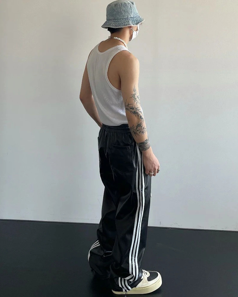 Y2K Grunge Leather Jogger Pants - Retro 90s Hip Hop Fashion for Summer Outfits and Parties