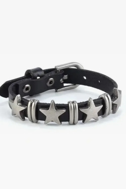 Y2K Grunge Leather Star Bracelet - Retro 90s Fashion, Gothic Y2K, Pastel Goth, Y2K Club Outfit