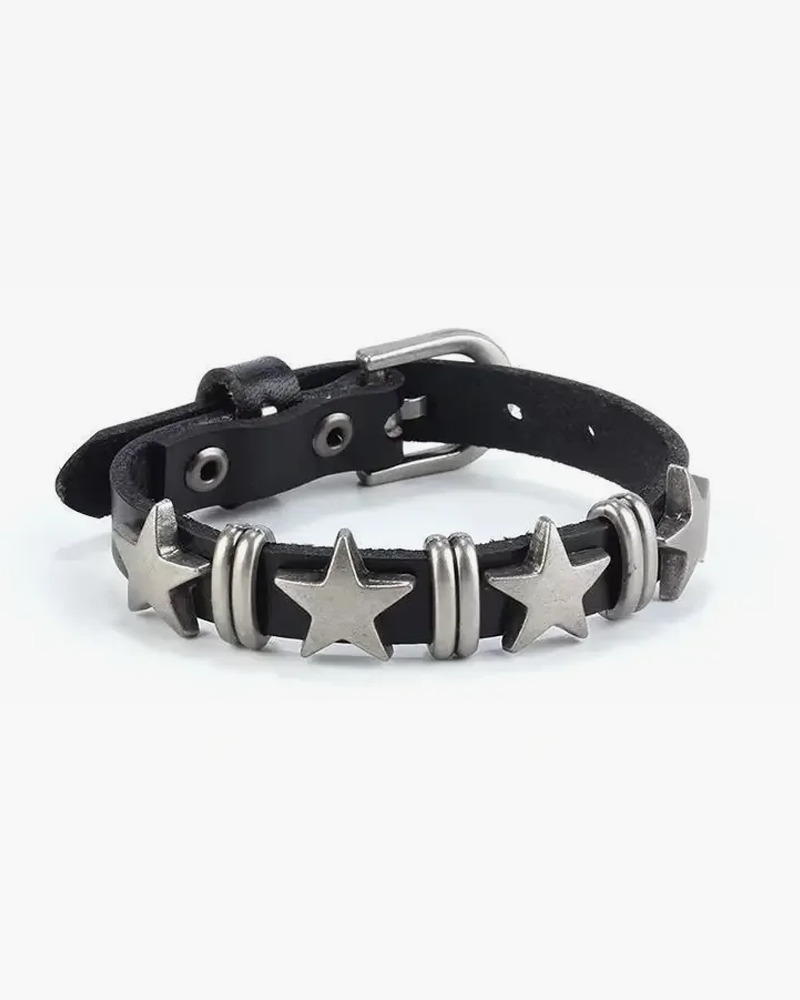 Y2K Grunge Leather Star Bracelet - Retro 90s Fashion, Gothic Y2K, Pastel Goth, Y2K Club Outfit