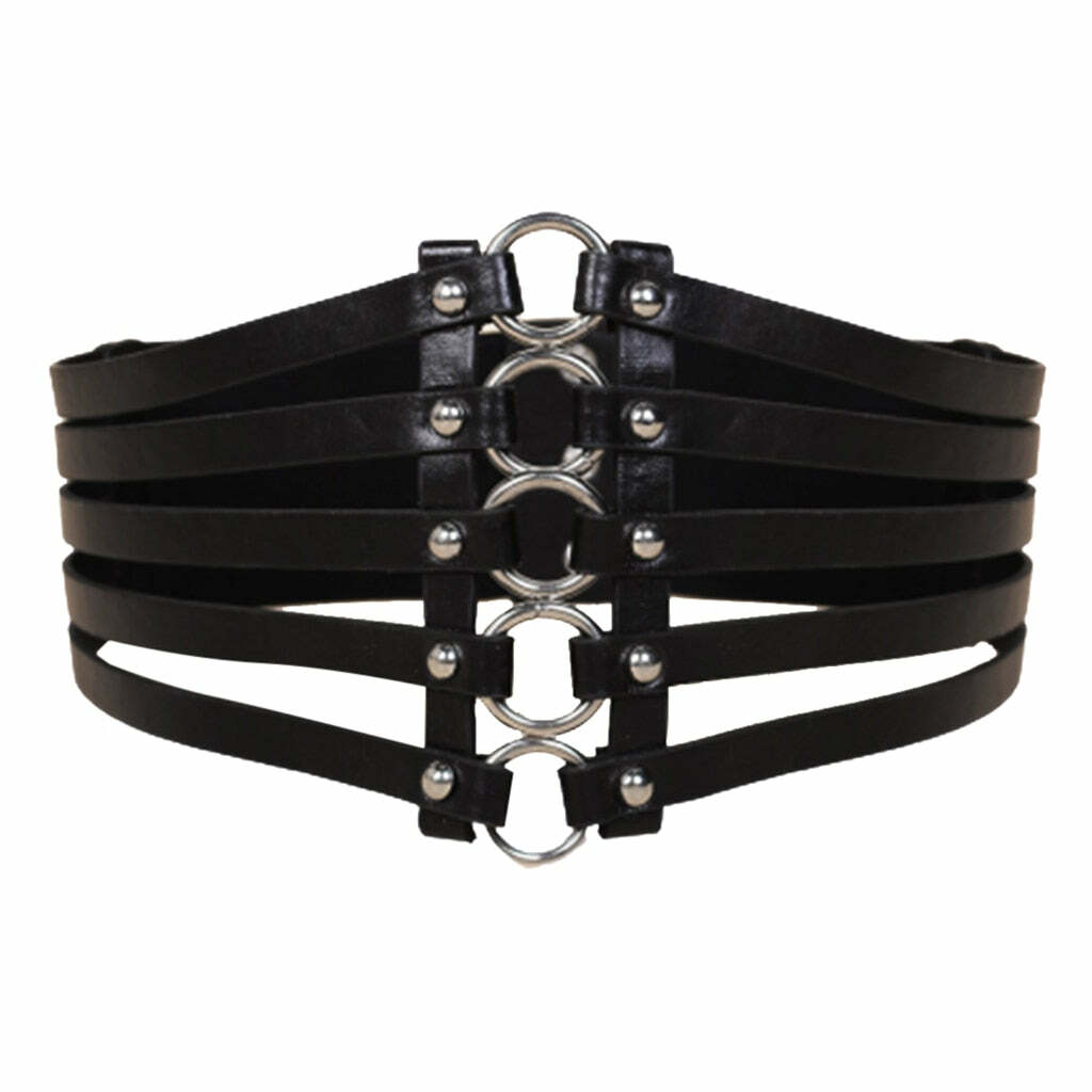 Y2K Grunge Leather Straps Wide Waist Belt - Retro 90s Fashion, Gothic Y2K, Pastel Goth
