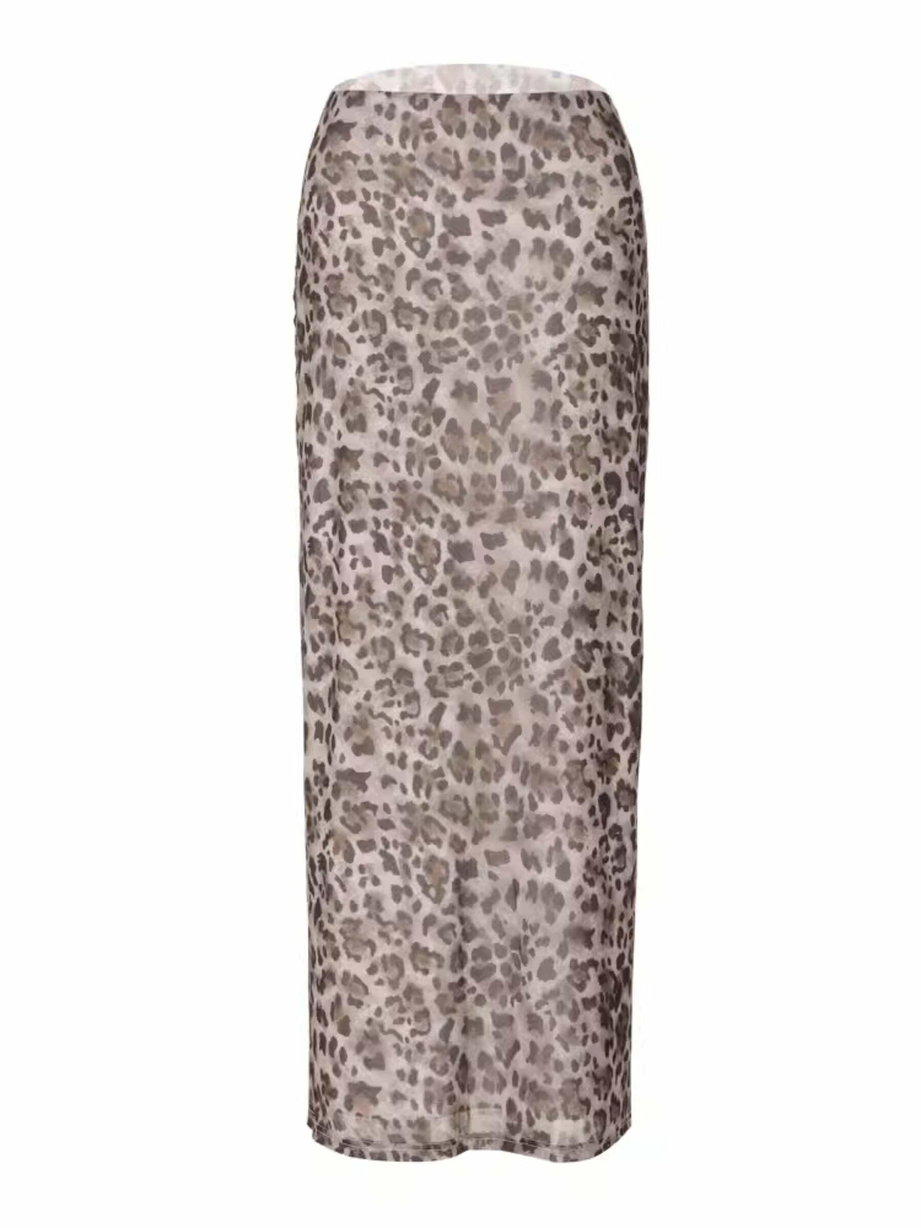 Y2K Grunge Leopard Mesh Maxi Skirt - Retro 90s Summer Outfit, Gothic Y2K Fashion