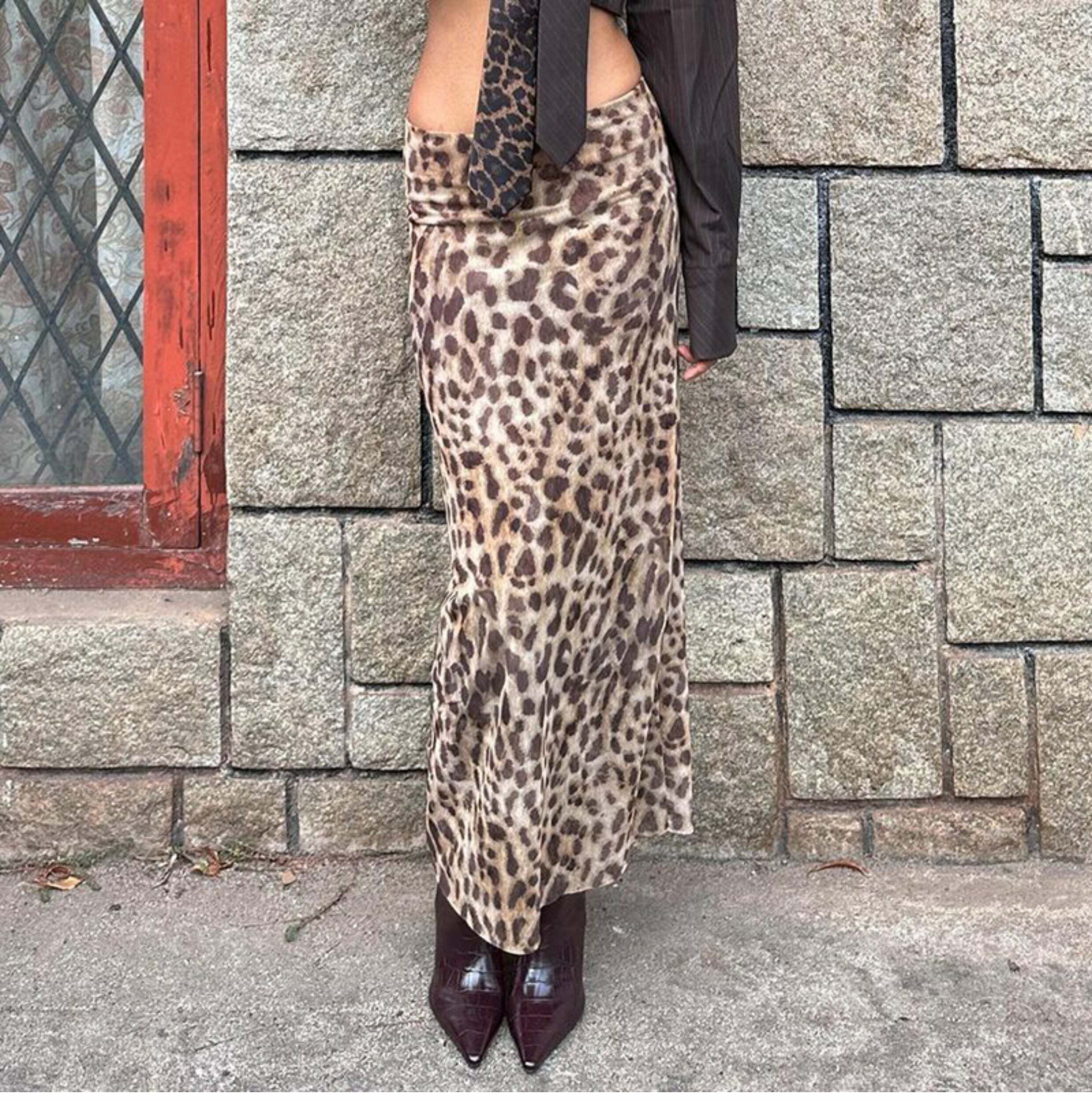 Y2K Grunge Leopard Mesh Maxi Skirt - Retro 90s Summer Outfit, Gothic Y2K Fashion