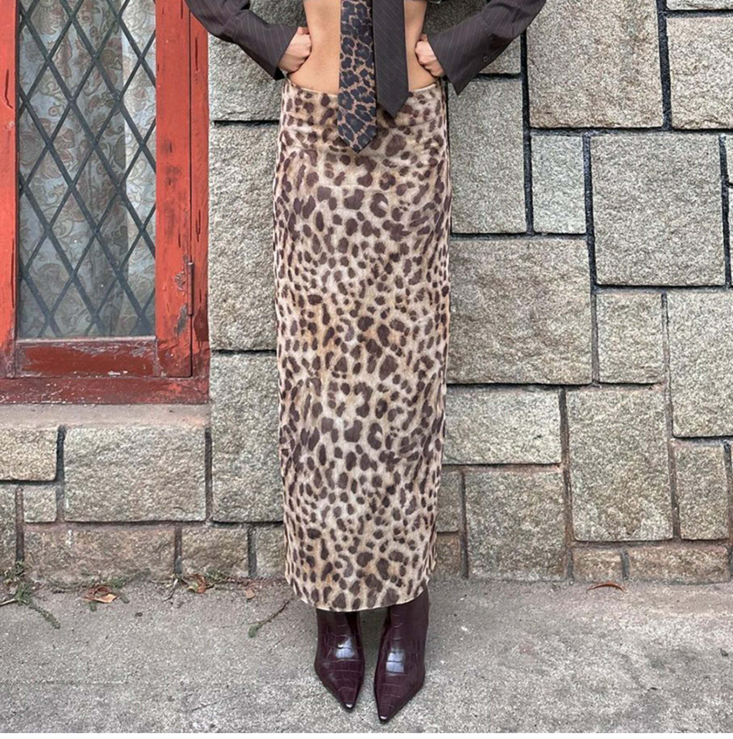 Y2K Grunge Leopard Mesh Maxi Skirt - Retro 90s Summer Outfit, Gothic Y2K Fashion