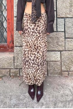 Y2K Grunge Leopard Mesh Maxi Skirt - Retro 90s Summer Outfit, Gothic Y2K Fashion