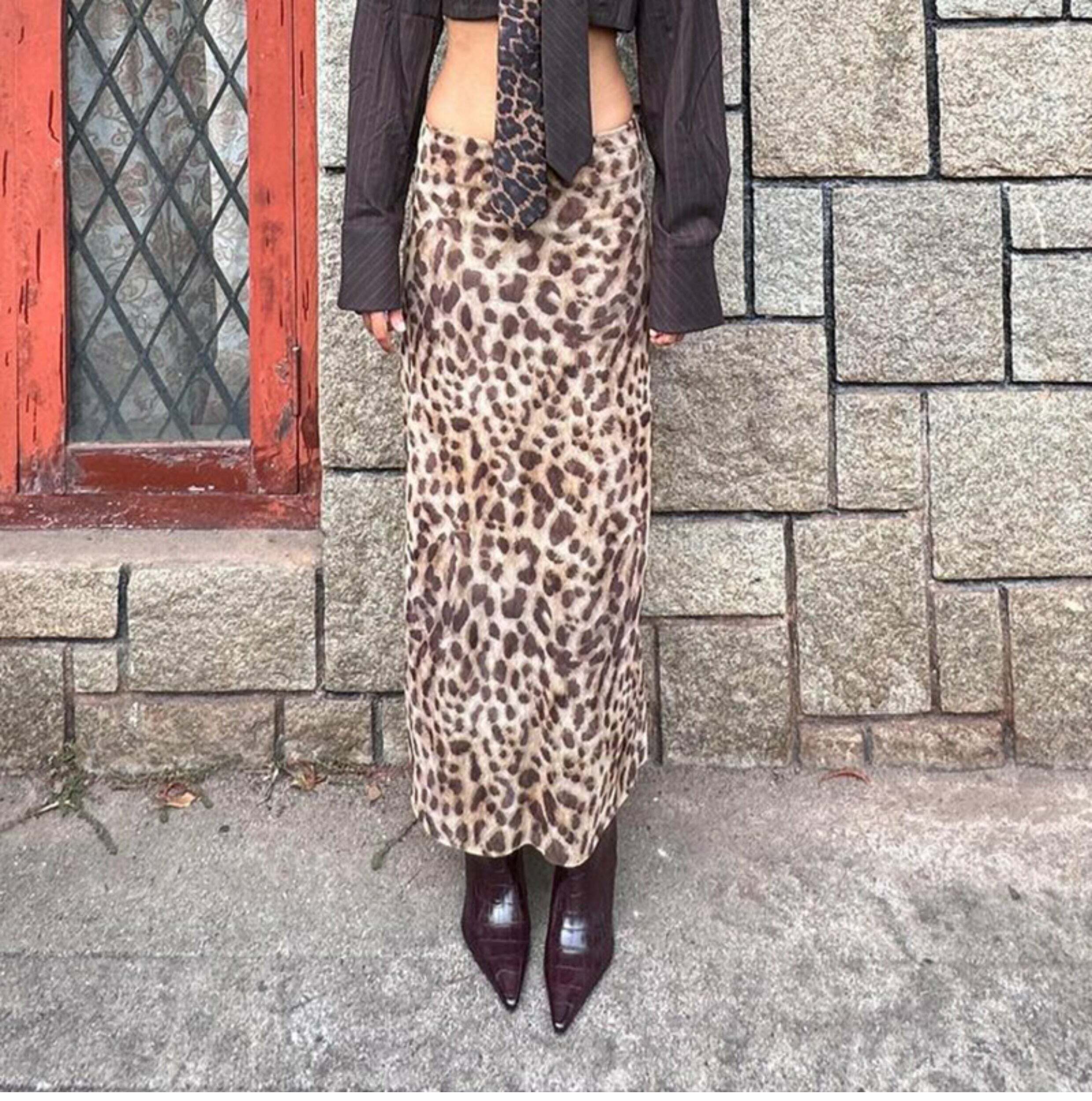 Y2K Grunge Leopard Mesh Maxi Skirt - Retro 90s Summer Outfit, Gothic Y2K Fashion