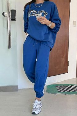 Y2K Grunge Letter-Print Sweatshirt & Jogger Sweatpants - Retro 90s Summer Outfit