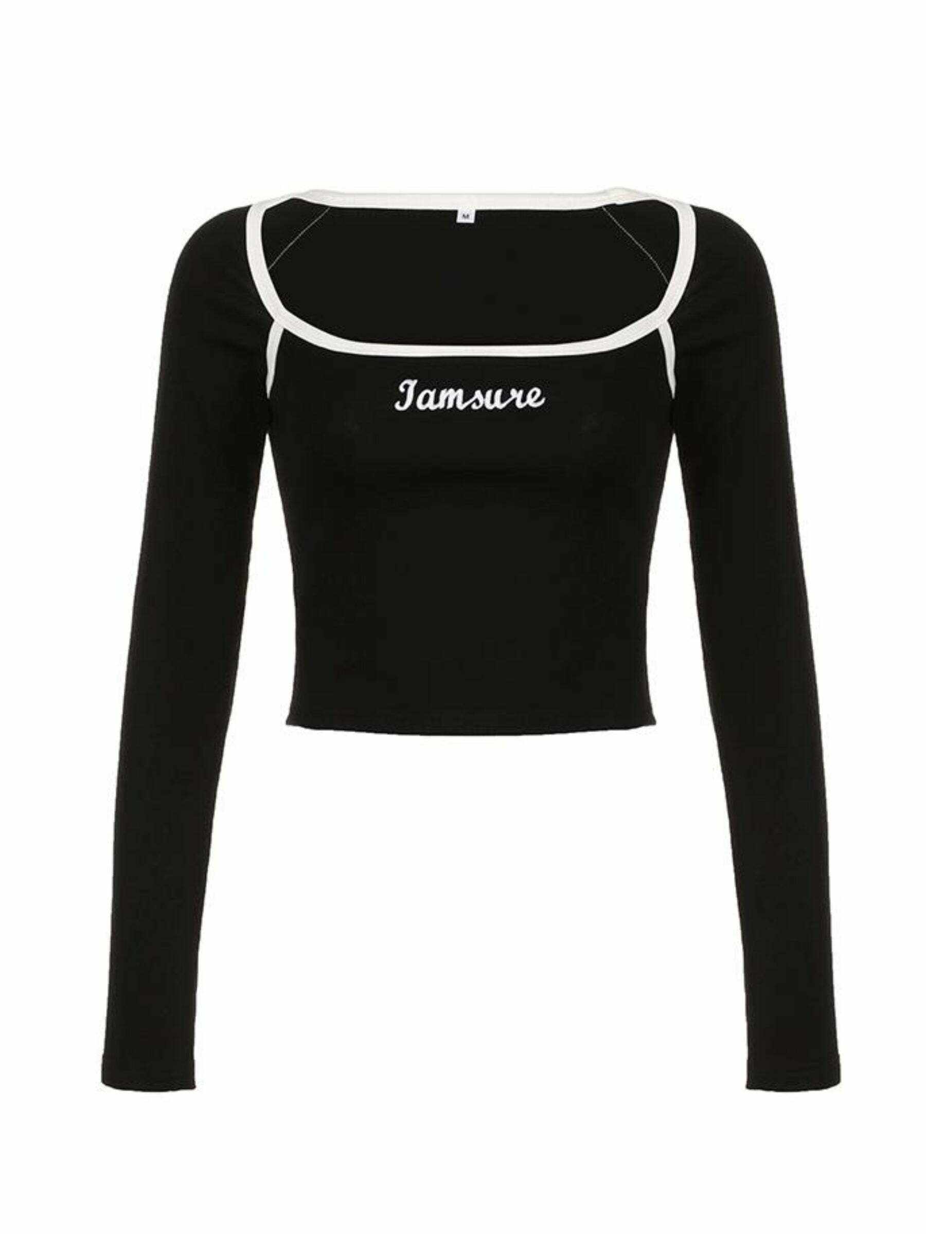Y2K Grunge Letter Print Long Sleeve Top - Retro 90s Fashion, Summer Y2K Outfits, Pastel Goth