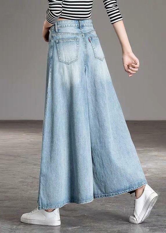 Y2K Grunge Light Blue Wide Leg Denim Pants - Retro 90s Fashion, Casual Pockets, Summer Fit