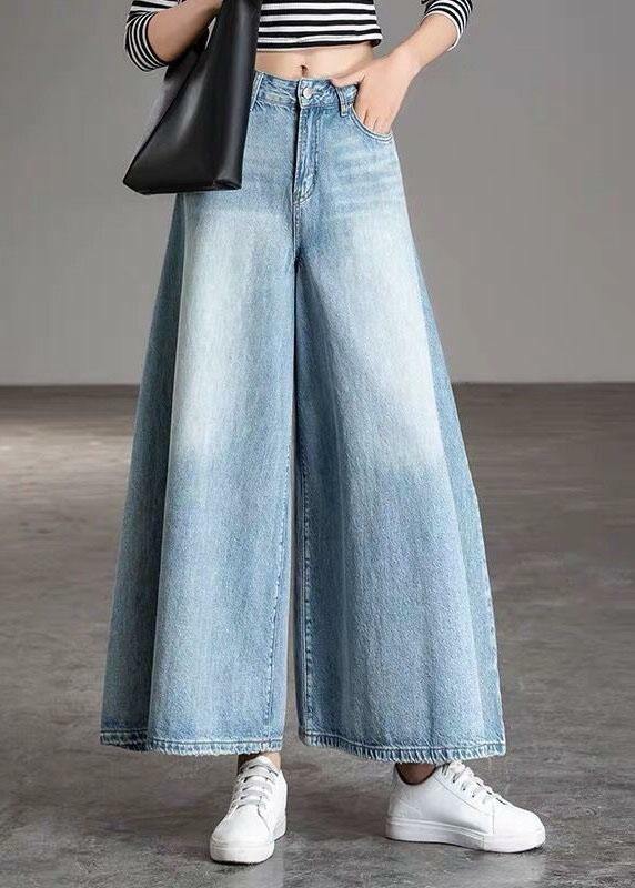 Y2K Grunge Light Blue Wide Leg Denim Pants - Retro 90s Fashion, Casual Pockets, Summer Fit