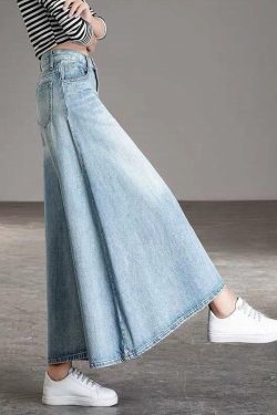 Y2K Grunge Light Blue Wide Leg Denim Pants - Retro 90s Fashion, Casual Pockets, Summer Fit