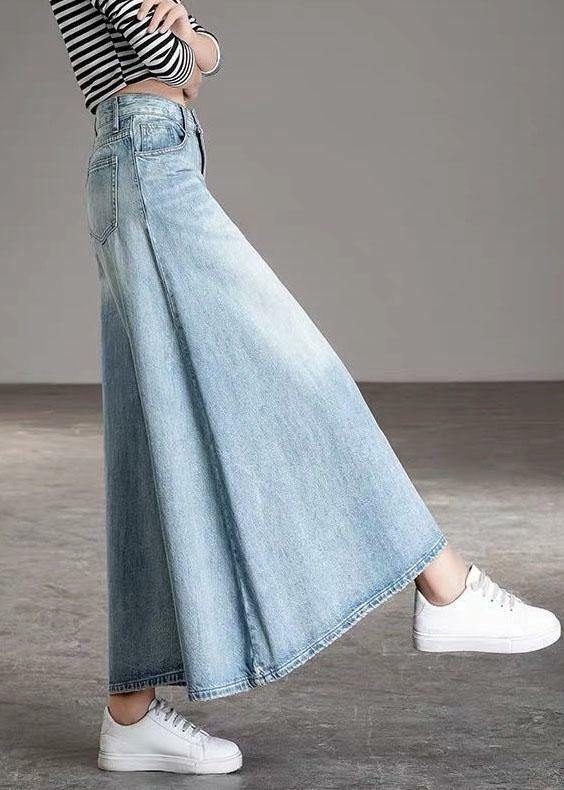 Y2K Grunge Light Blue Wide Leg Denim Pants - Retro 90s Fashion, Casual Pockets, Summer Fit