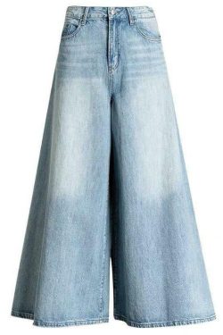 Y2K Grunge Light Blue Wide Leg Denim Pants - Retro 90s Fashion, Casual Pockets, Summer Fit