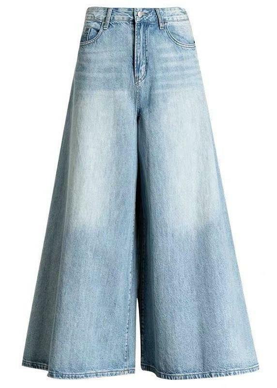 Y2K Grunge Light Blue Wide Leg Denim Pants - Retro 90s Fashion, Casual Pockets, Summer Fit