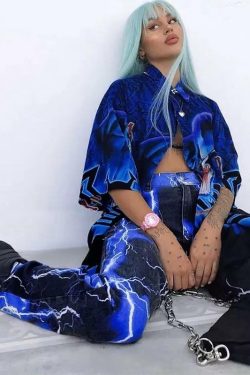 Y2K Grunge Lightning Strike Pants ? | 90s Retro Summer Outfit | Y2K Club & Party Fashion