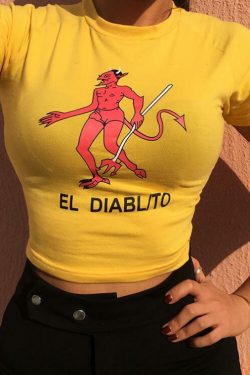 Y2K Grunge Little Devil Crop Top - 90s Fashion, Retro Style, Y2K Summer & Party Outfits