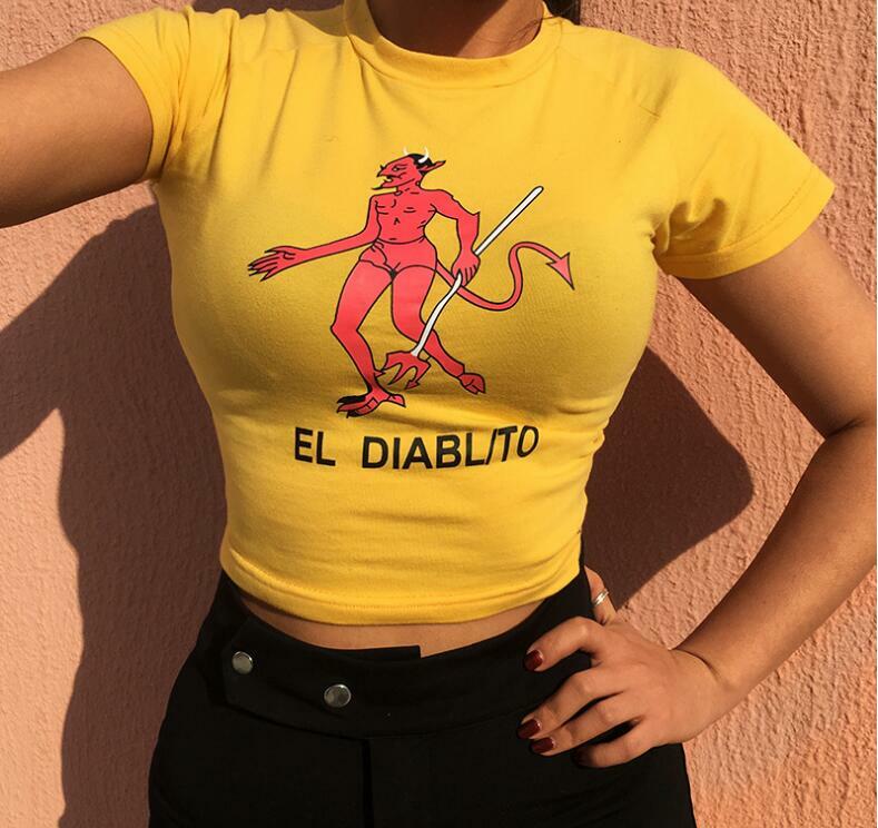 Y2K Grunge Little Devil Crop Top - 90s Fashion, Retro Style, Y2K Summer & Party Outfits