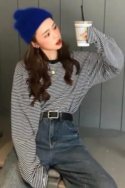 Y2K Grunge Long-Sleeve Striped T-Shirt - 90s Retro, Summer Outfits, Y2K Fashion Essentials