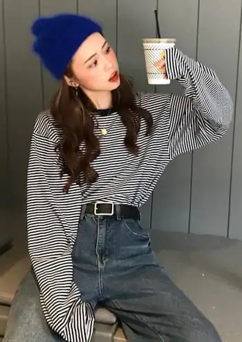 Y2K Grunge Long-Sleeve Striped T-Shirt - 90s Retro, Summer Outfits, Y2K Fashion Essentials