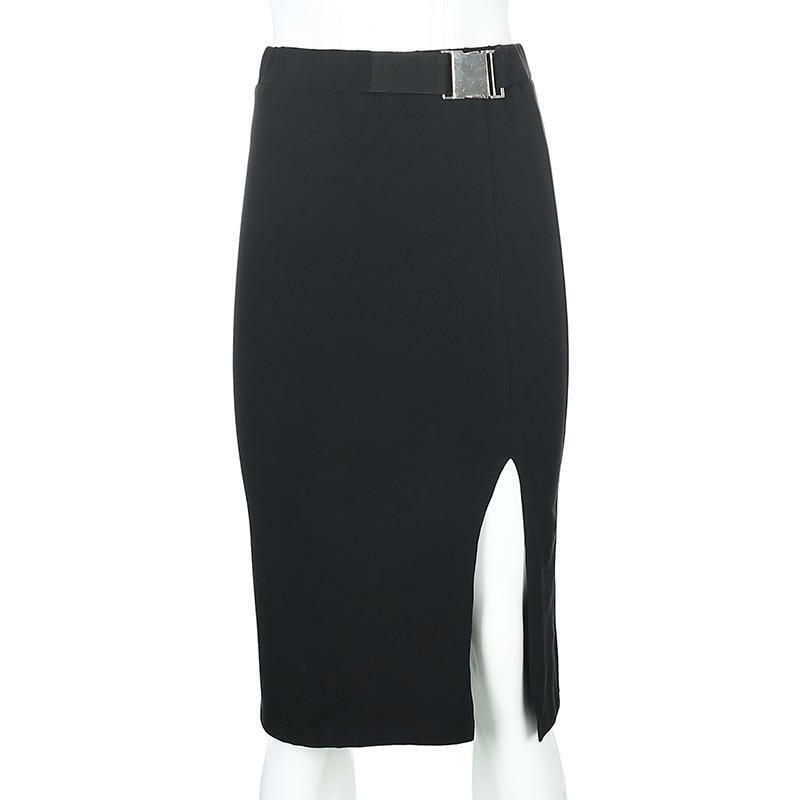 Y2K Grunge Long Black Pencil Skirt - Retro 90s Fashion, Summer Y2K Outfits, Gothic Y2K Style