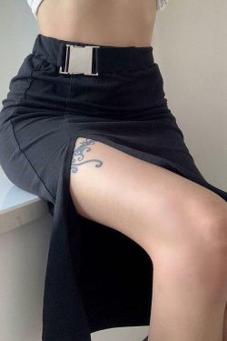Y2K Grunge Long Black Pencil Skirt - Retro 90s Fashion, Summer Y2K Outfits, Gothic Y2K Style