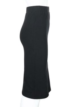 Y2K Grunge Long Black Pencil Skirt - Retro 90s Fashion, Summer Y2K Outfits, Gothic Y2K Style