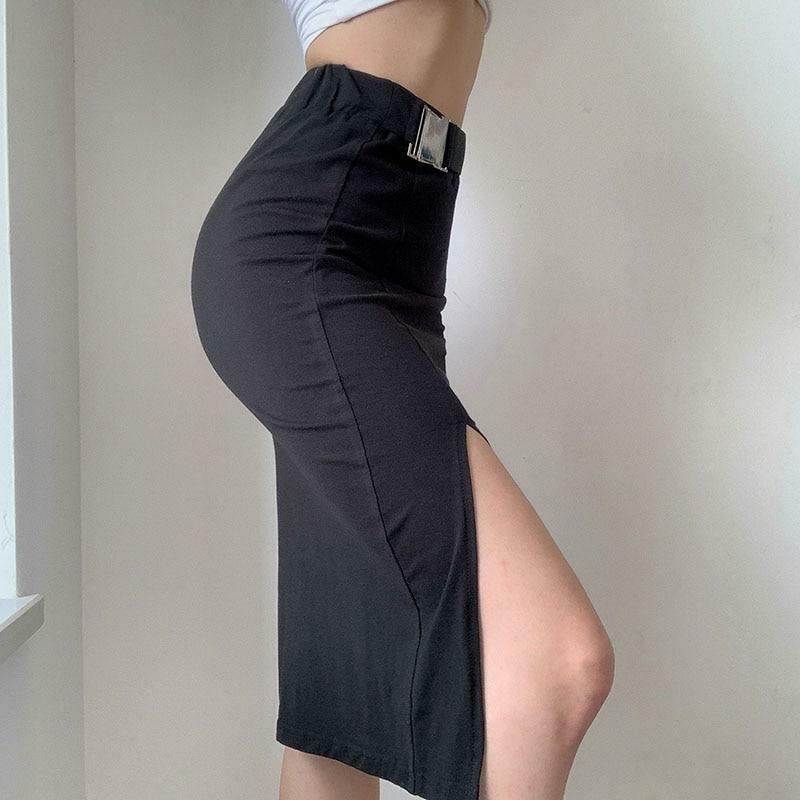 Y2K Grunge Long Black Pencil Skirt - Retro 90s Fashion, Summer Y2K Outfits, Gothic Y2K Style