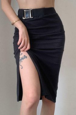 Y2K Grunge Long Black Pencil Skirt - Retro 90s Fashion, Summer Y2K Outfits, Gothic Y2K Style