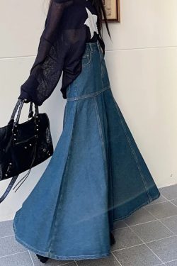 Y2K Grunge Long Flared Denim Skirt - 90s Retro Summer Outfit, Y2K Fashion Essentials