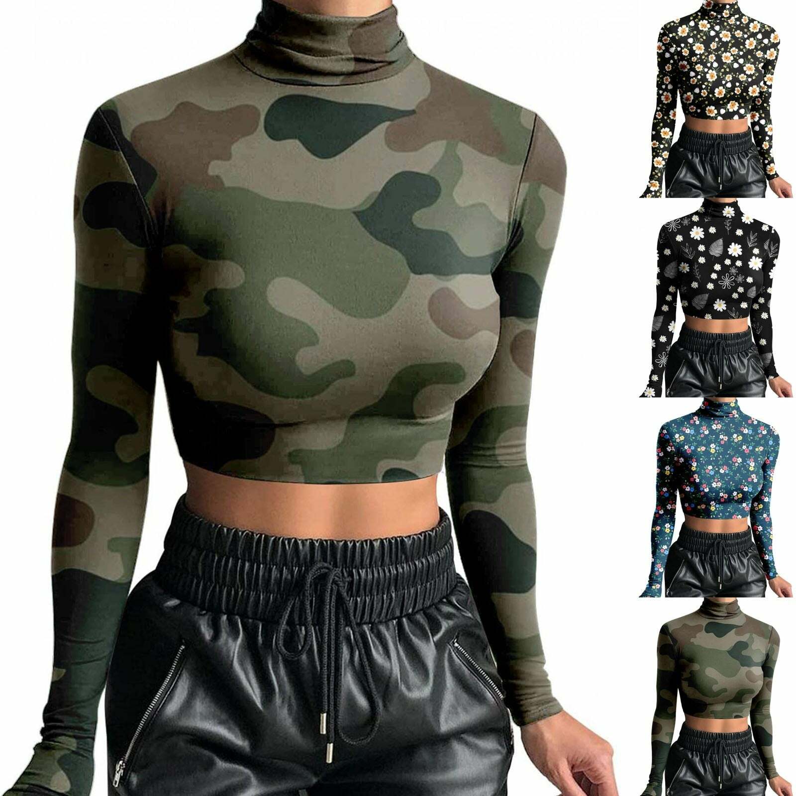Y2K Grunge Long Sleeve Camouflage Print Top - Retro 90s Fashion, Y2K Club & Party Outfits